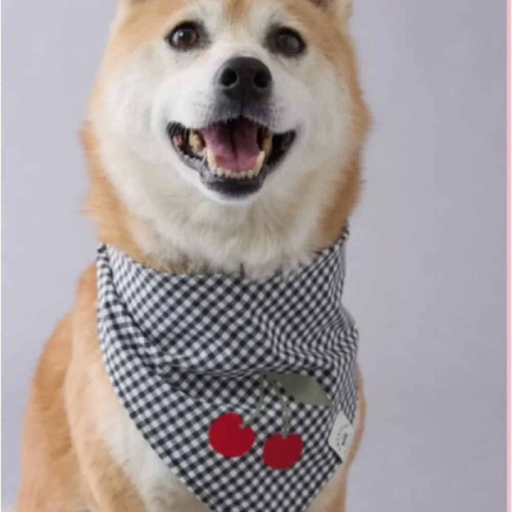 Cherry Gingham Dog Bandana AEO Black and White Check Kitschy Cute